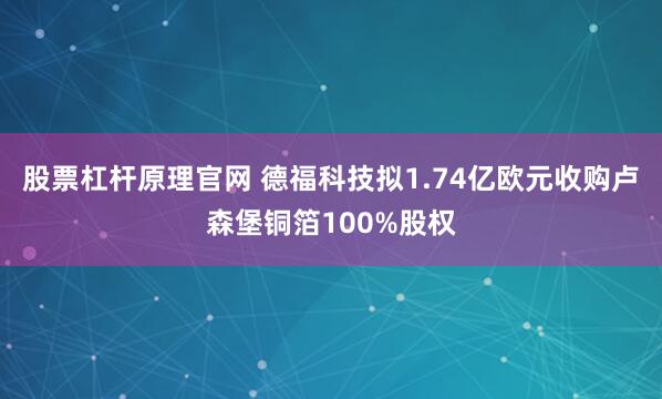 股票杠杆原理官网 德福科技拟1.74亿欧元收购卢森堡铜箔100%股权